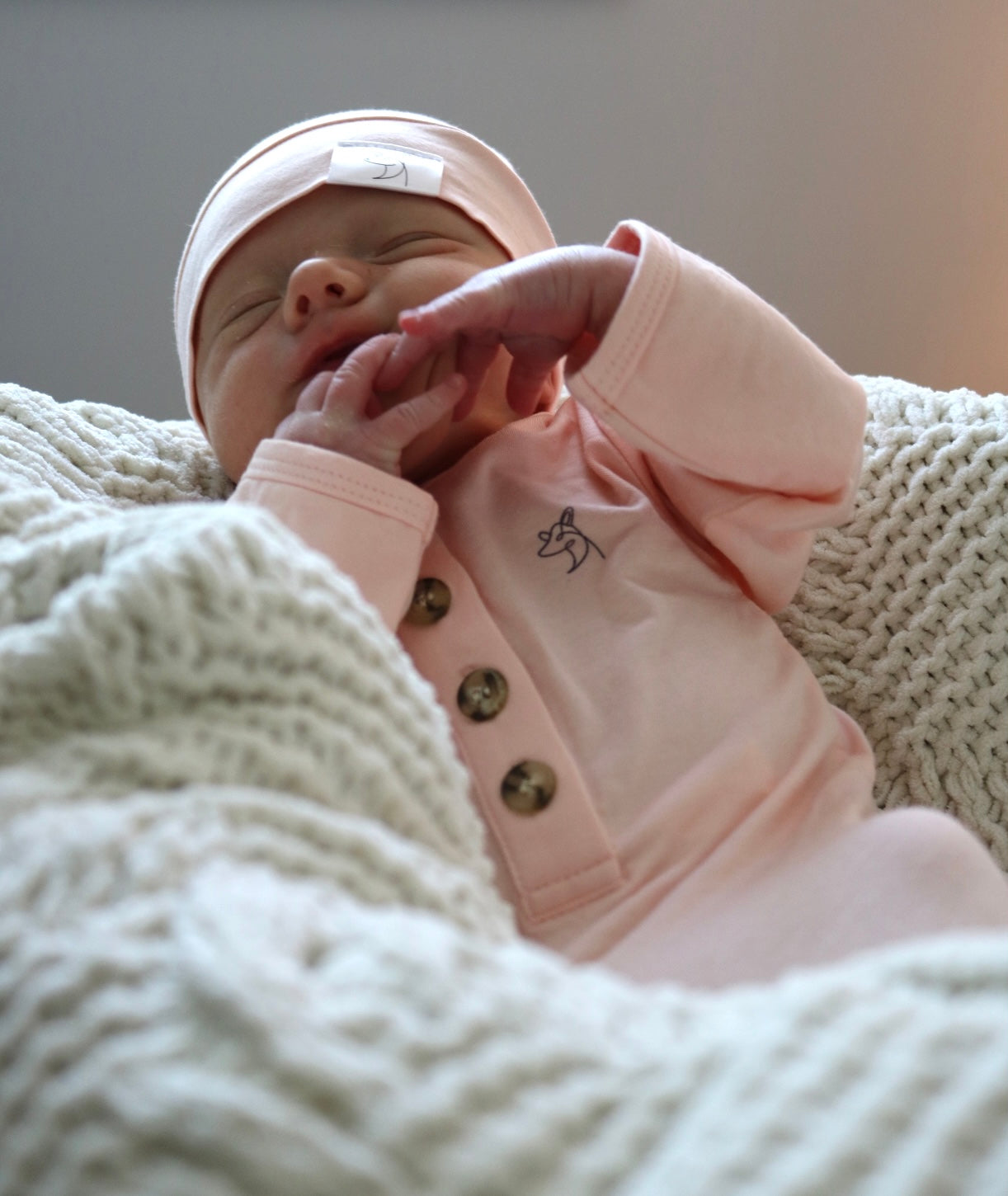 Rose Pink Knotted Gown & Hat (0-3M)